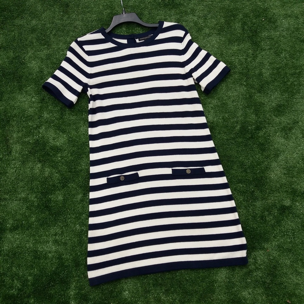 Navy Cream Nautical Striped Sweater Dress